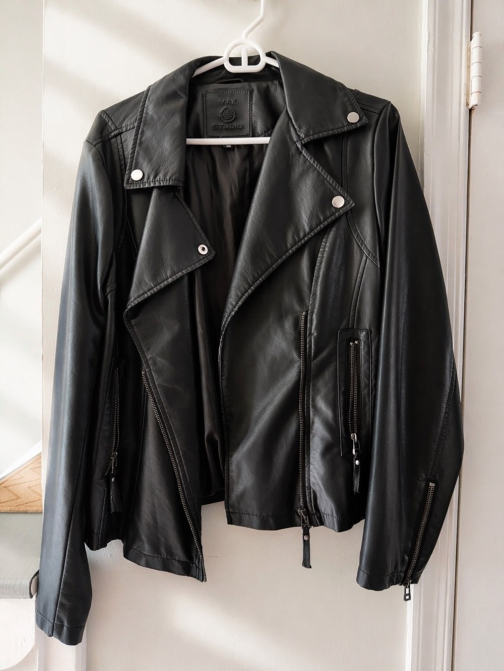 Max Studio Black Faux Leather Moto Jacket - Women